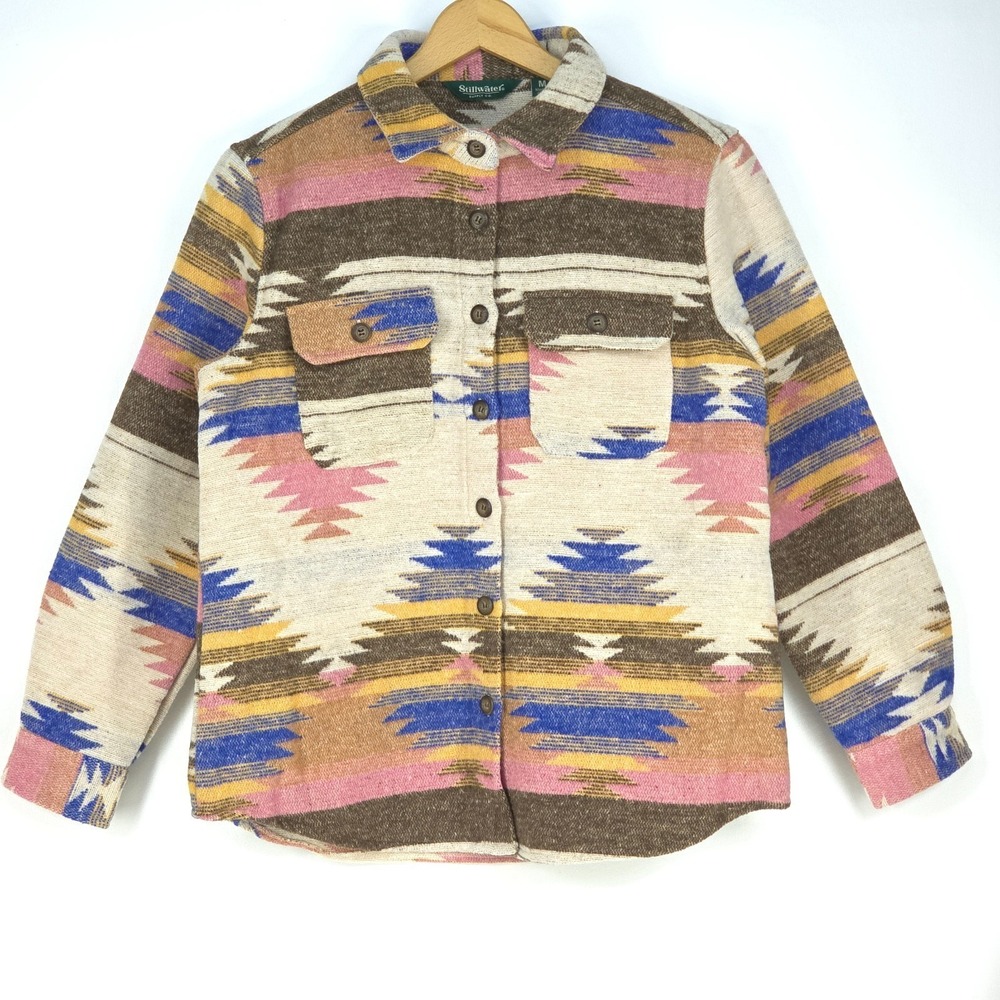 Southwest‎ Aztec Blanket Chore Coat Women Medium Barn Jacket Western Shacket